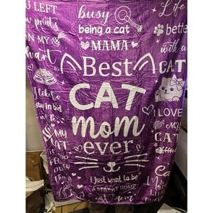 NEW‎ Best Cat Mom Ever Purple Fleece Blanket 36x48 Soft Throw Cat Lover Gift